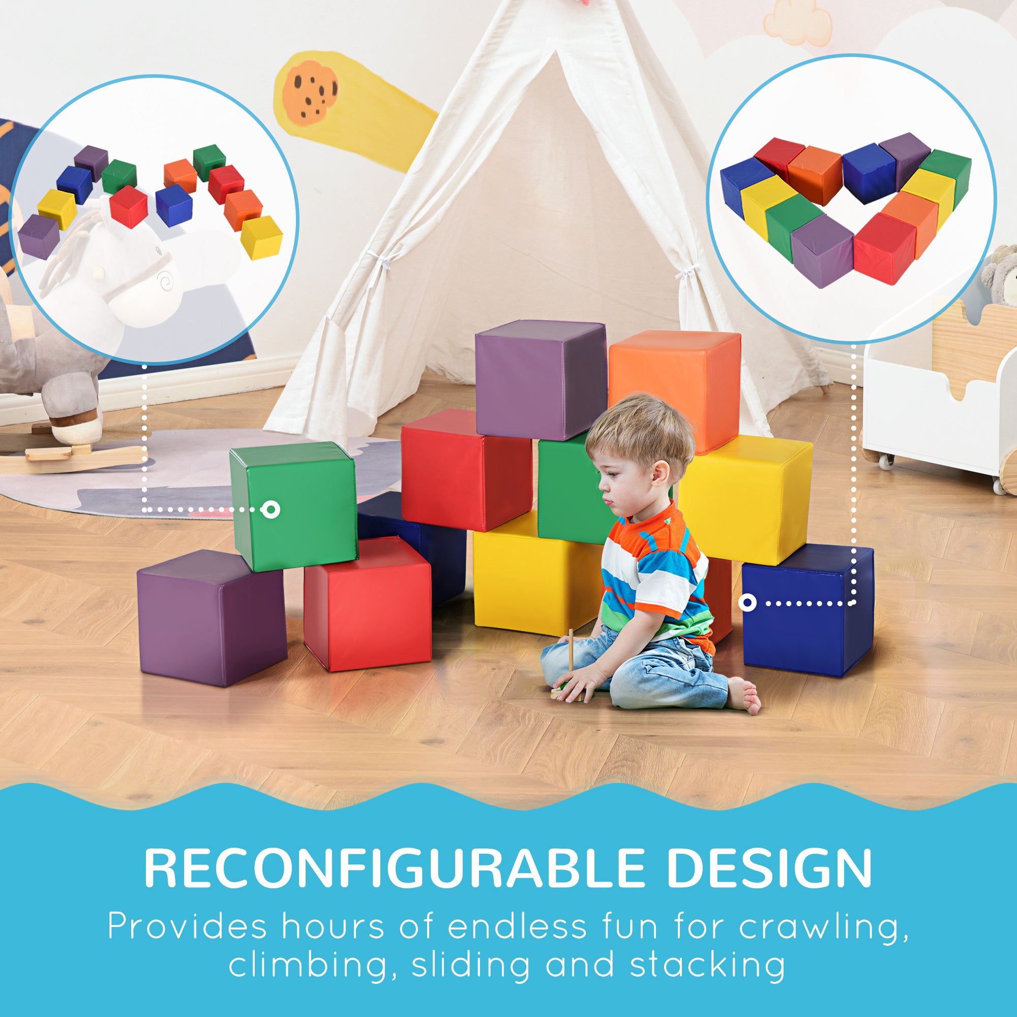 12 Piece Soft Play Blocks Soft Foam Toy Building And Stacking Blocks - Multicolours Baby Gym & Playmats at Gallery Canada