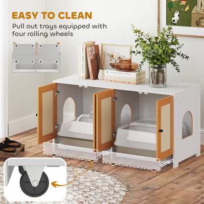 Cat Litter Box Enclosure w/ 2 Cabinets, Scratching Mats, Pull-Out Trays, Hidden Litter Box for 2 Cats, White Cat Litter Box Enclosures   at Gallery Canada