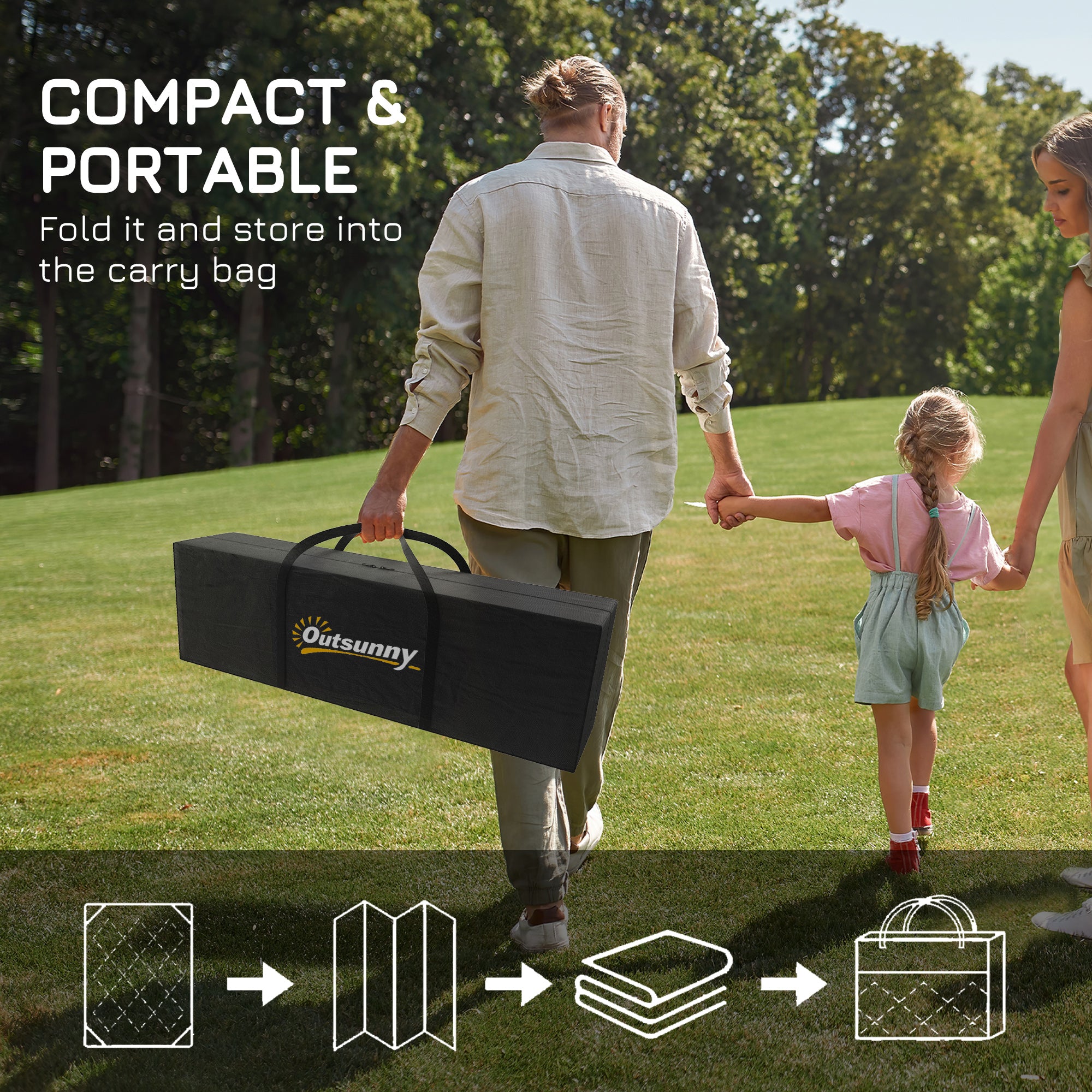 Portable Outdoor Rug with Carrying Bag, 9' x 18' Reversible Mat, Waterproof Plastic Straw RV Rug for Backyard, Deck, Picnic, Beach, Camping, Black and Grey Outdoor Reversible Rugs at Gallery Canada
