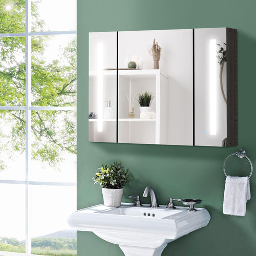 Medicine Cabinet with Mirror, Wall Mounted Bathroom Mirror Cabinet with Adjustable Shelf, USB Charge, High Gloss Black