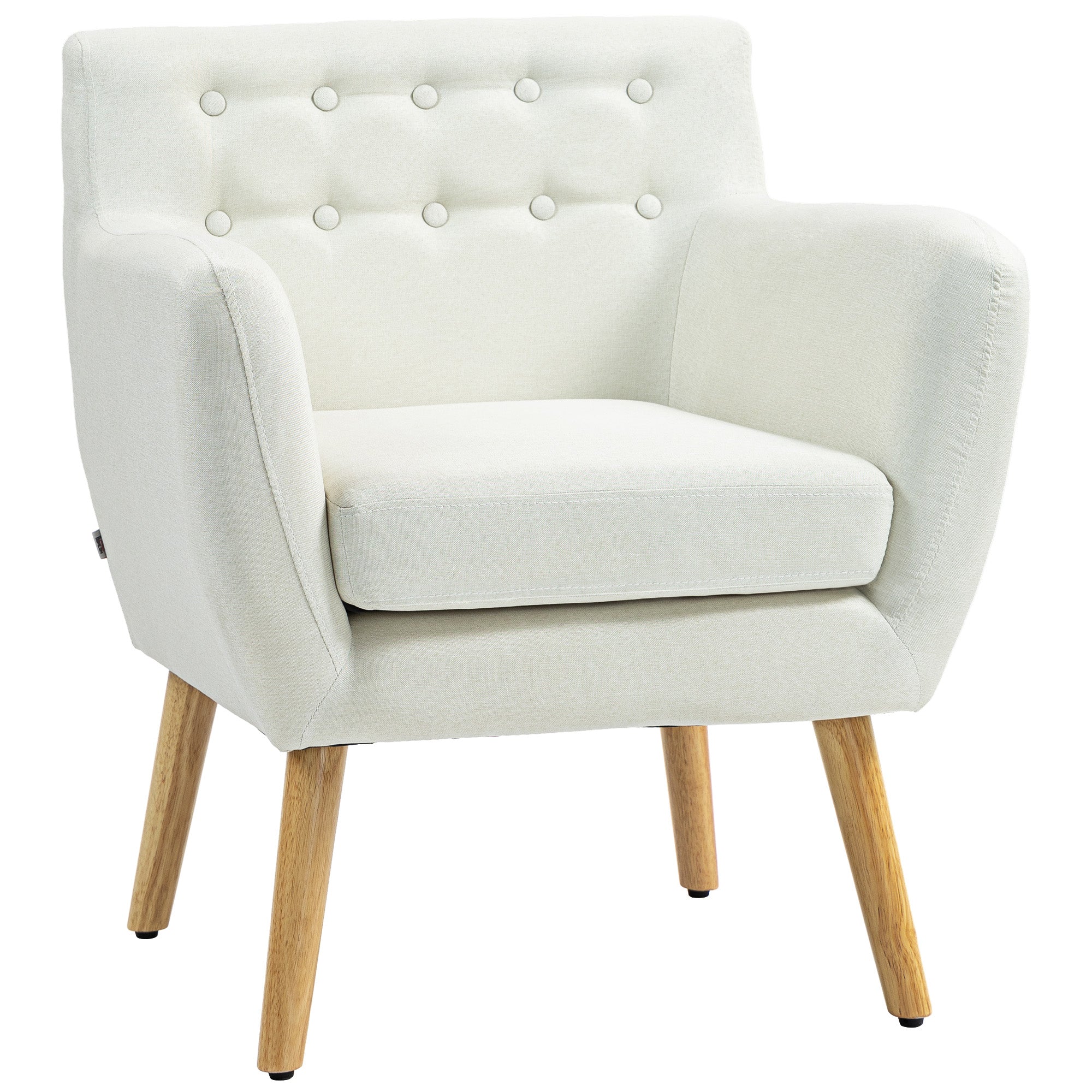 Linen Upholstery Armchair, Mid-Century Modern Accent Chair with Wood Frame and Thick Padding, Cream White Accent Chairs   at Gallery Canada