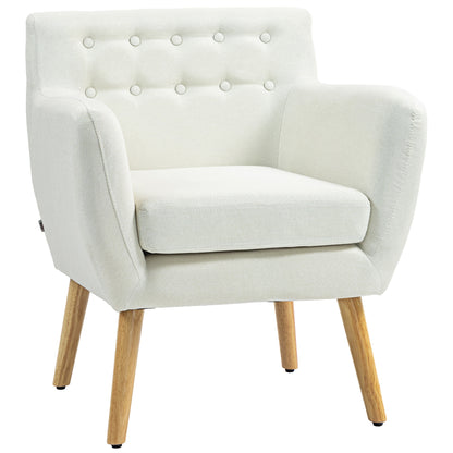 Linen Upholstery Armchair, Mid-Century Modern Accent Chair with Wood Frame and Thick Padding, Cream White Accent Chairs   at Gallery Canada