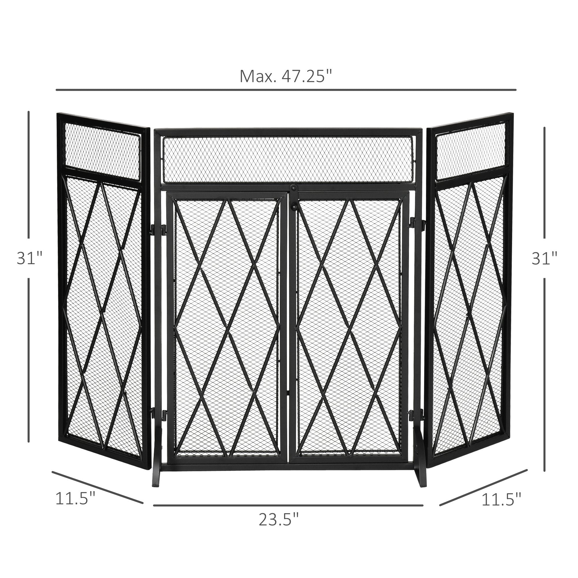 47x31in 3-Panel Fireplace Screen with Double Doors, Steel Mesh Fire Spark Guard Cover for Living Room Indoor Decor, Black Fireplace Screens   at Gallery Canada