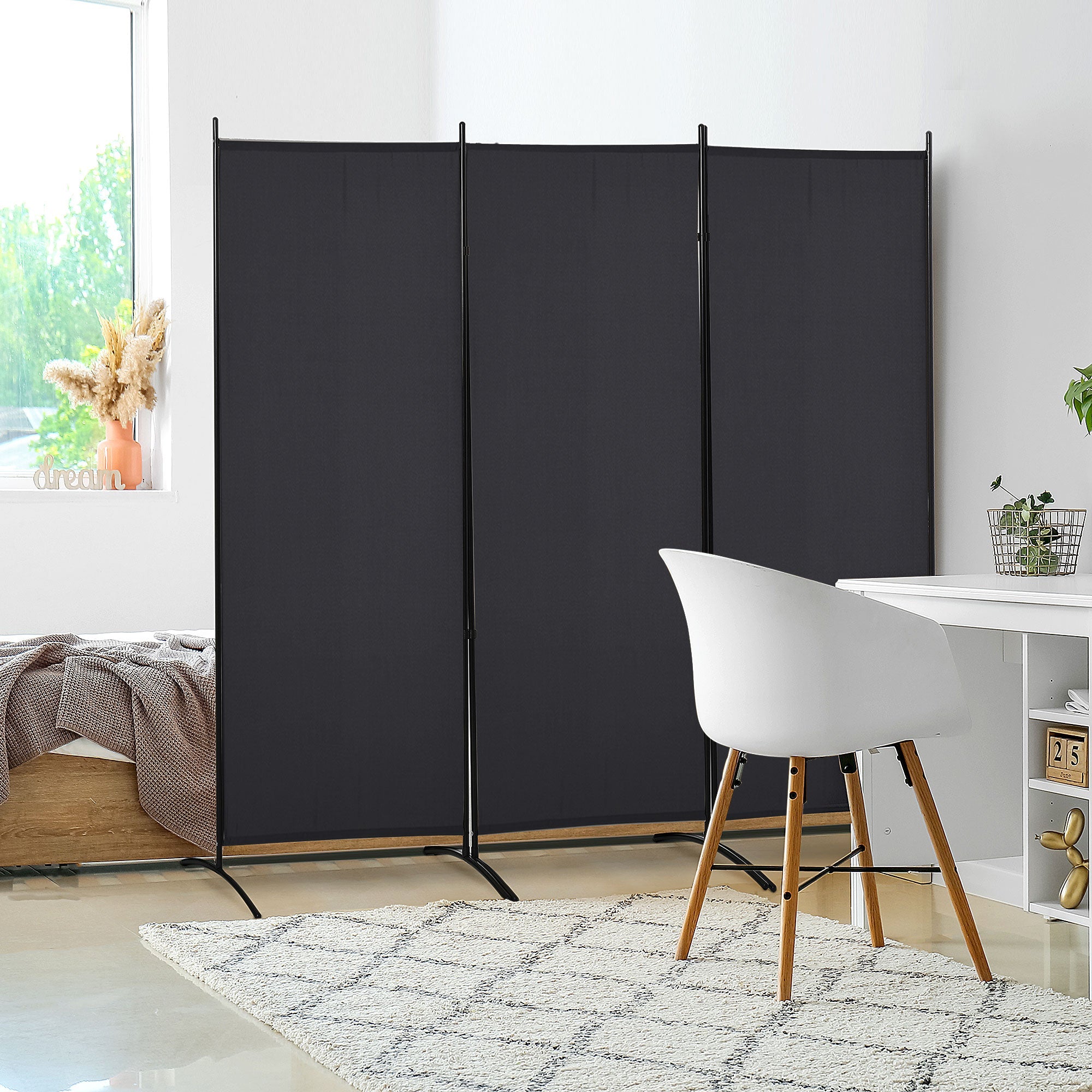 6' 3 Panel Room Divider, Double Hinged Folding Wall Divider, Indoor Privacy Screen for Home Office, Black Room Dividers   at Gallery Canada