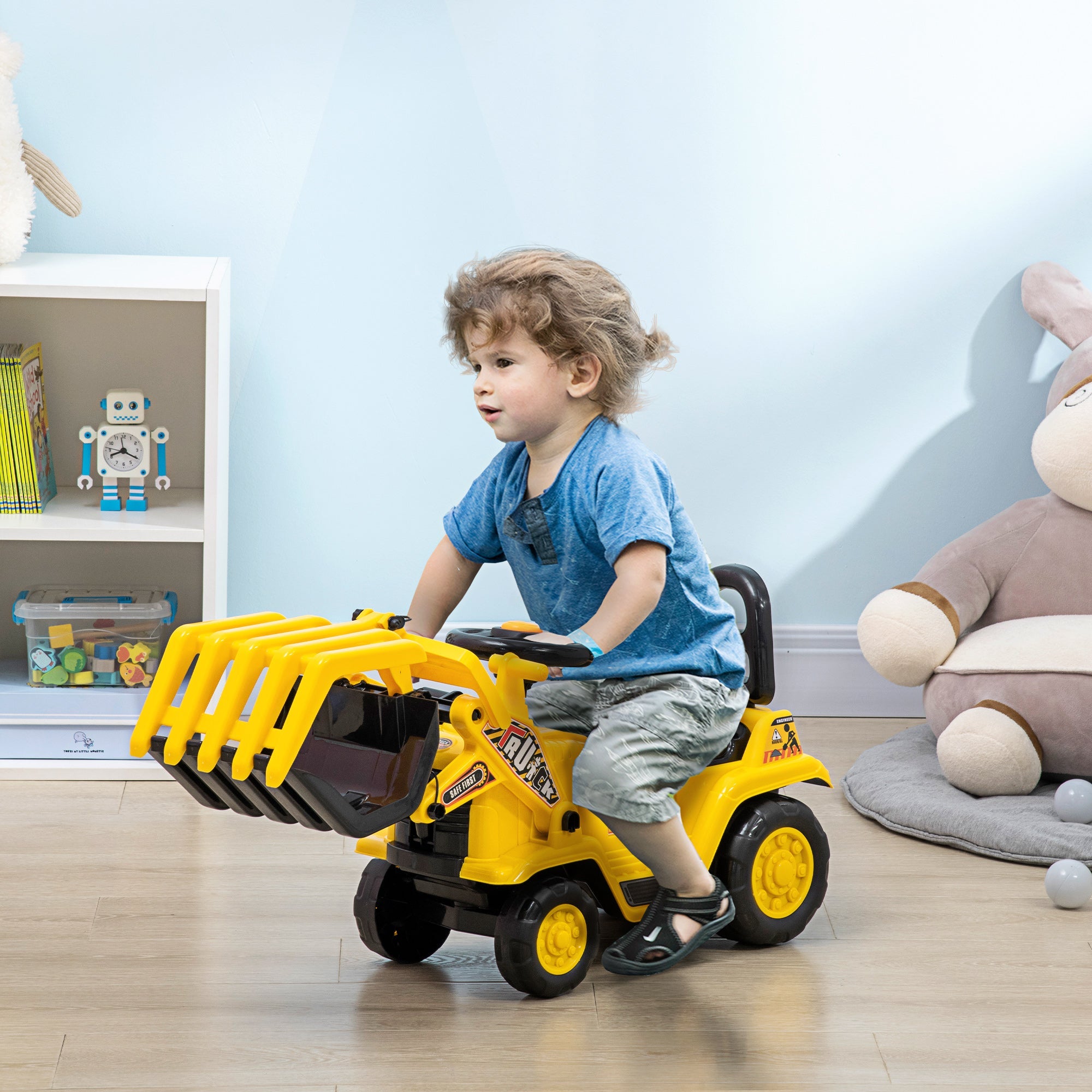 Ride On Excavator Toy No Power Digger with Realistic Sound Grabber Storage, for 3-4 Years Old, 32.7