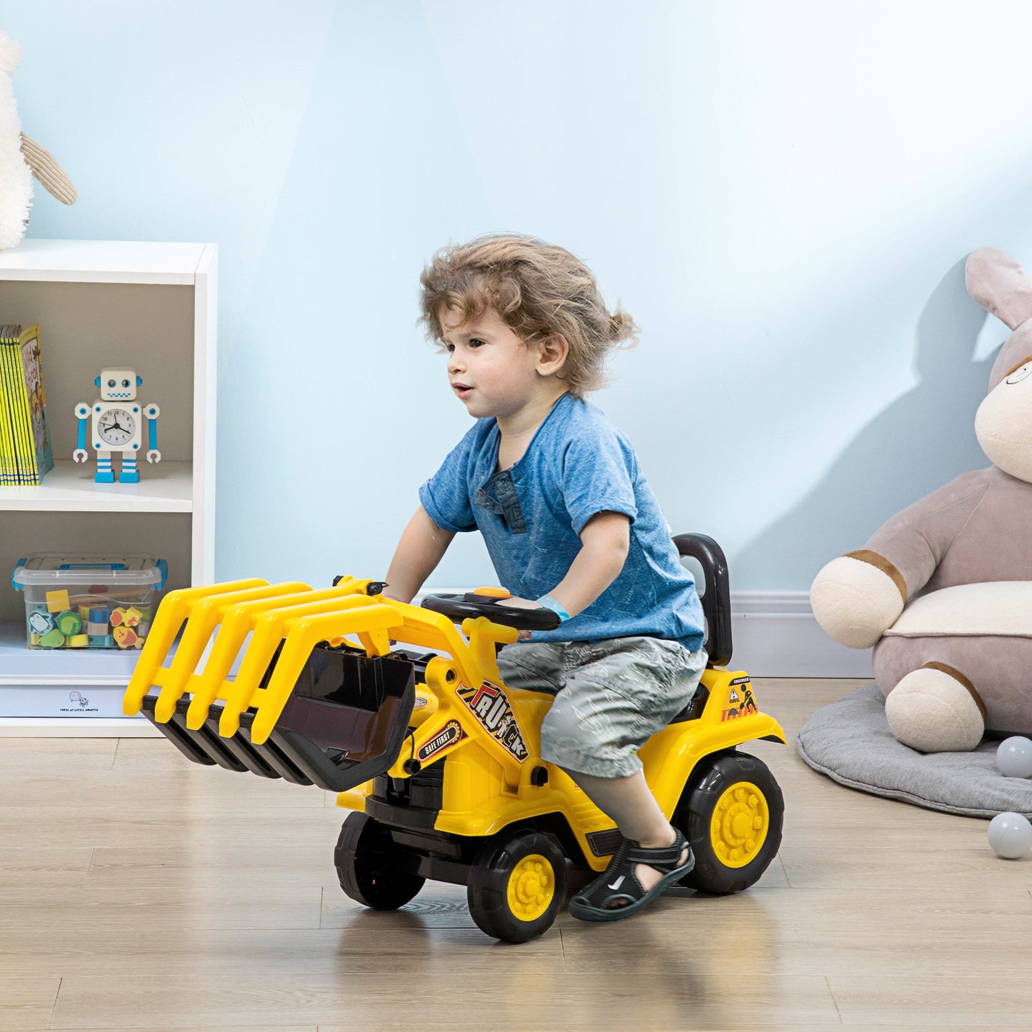 Ride On Excavator Toy No Power Digger with Realistic Sound Grabber Storage, for 3-4 Years Old, 32.7"x10.6"x15.4", Yellow Toy Excavators   at Gallery Canada