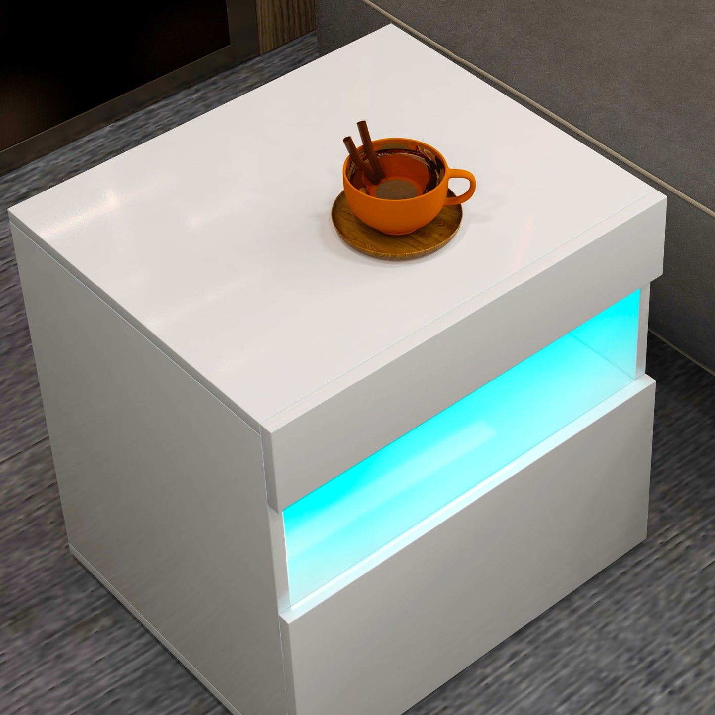 Nightstand with LED Lights, Small Bedside Table with Drawer and Open Shelf Bedside Tables   at Gallery Canada