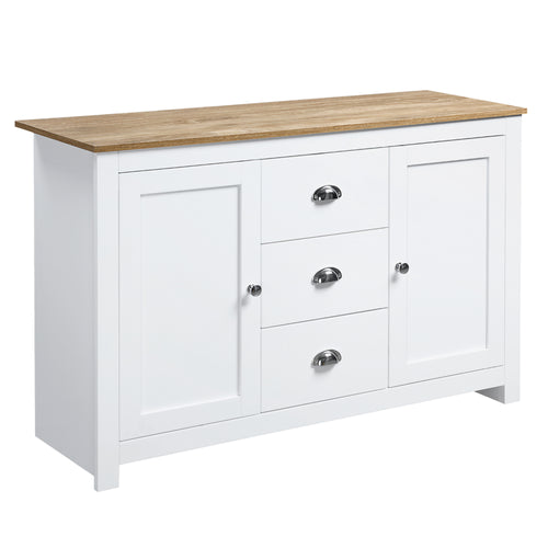 Modern Sideboard Cabinet, Kitchen Buffet Cabinet with 3 Drawers and Adjustable Shelves, Buffets Tables, White