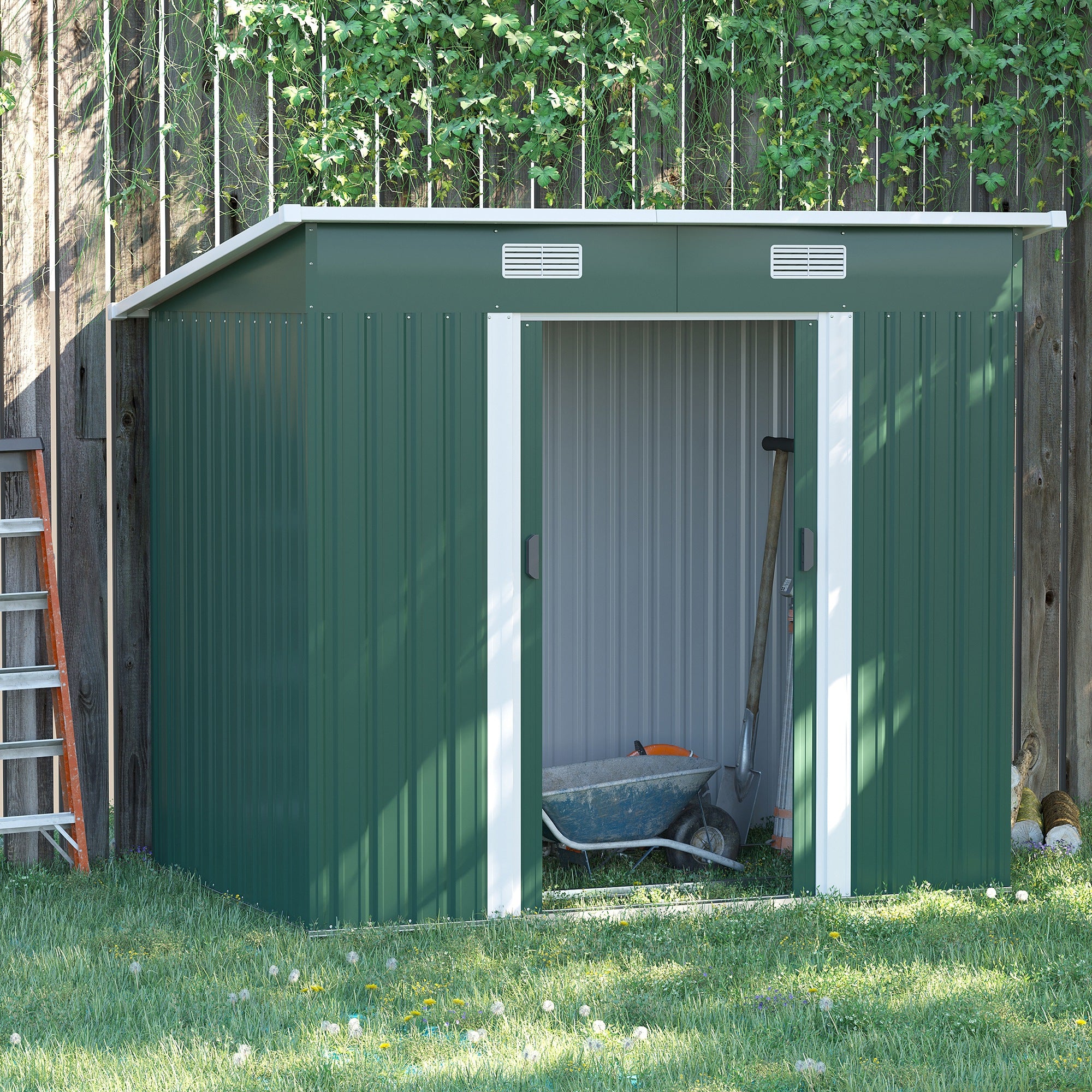 7'x 4' Metal Patio Storage Shed Garden Lockable Shed Tool Utility Storage Unit, Green Sheds at Gallery Canada