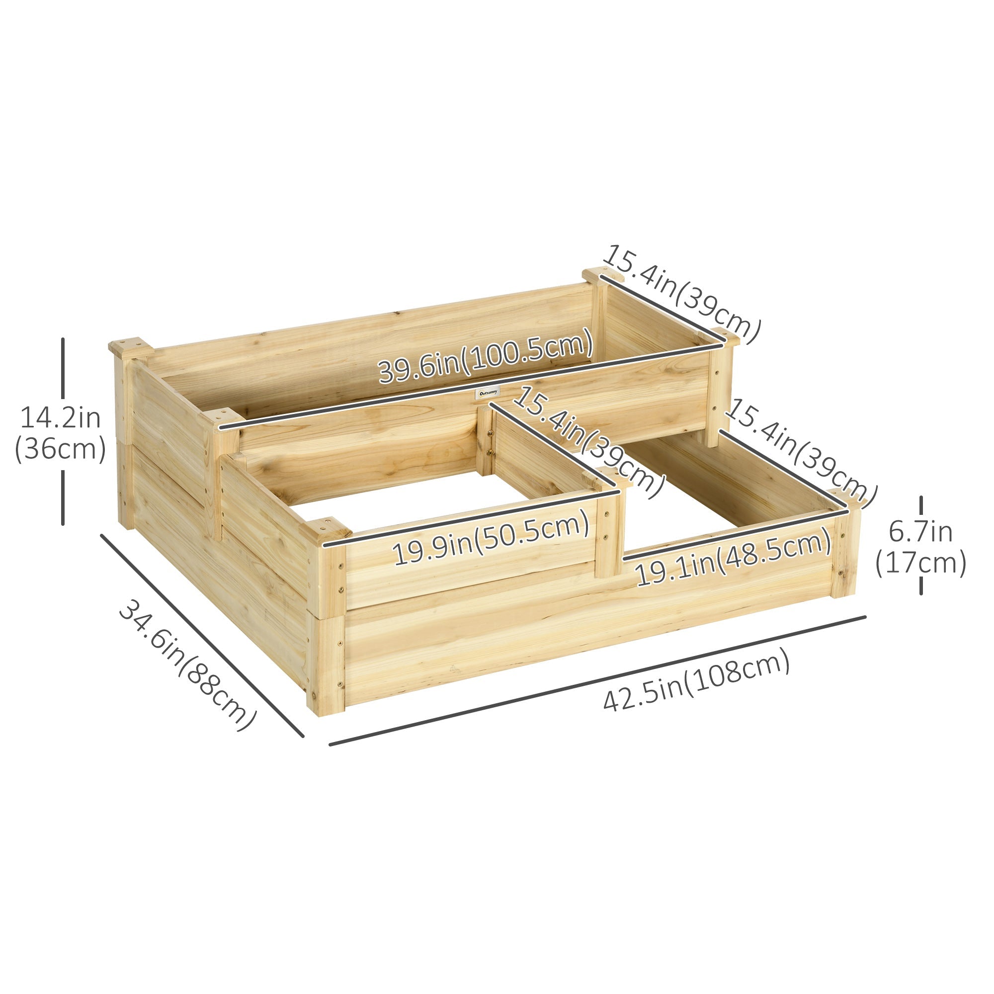 3 Tier Raised Garden Bed, Wooden Raised Planter Box Kit for Growing Vegetables, Herbs, Flowers, 42.5