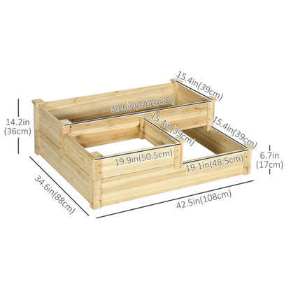 3 Tier Raised Garden Bed, Wooden Raised Planter Box Kit for Growing Vegetables, Herbs, Flowers, 42.5"x 34.6" x14.2", Natural Wooden Planter Boxes   at Gallery Canada