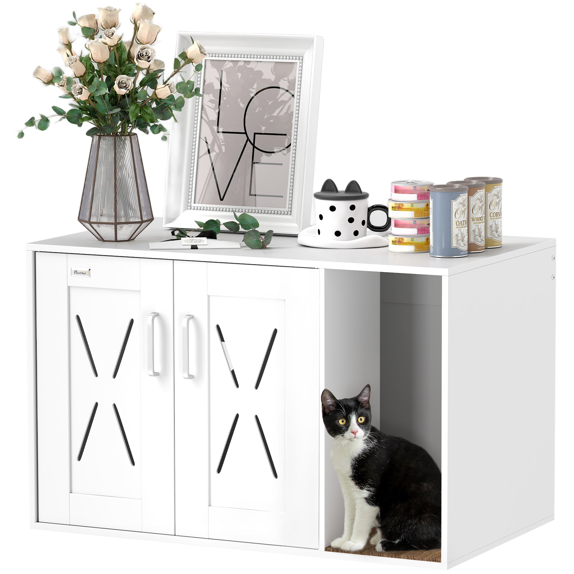 Cat Litter Box Enclosure, Hidden Cat Litter Box Furniture with Scratching Board, 31.5