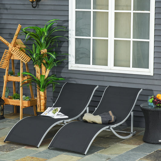 Pool Chaise Lounge Chairs Set of 2, S-shaped Foldable Outdoor Chaise Lounge Chair Reclining for Patio Beach Garden With 264lbs Weight Capacity, Black Lounger Chairs   at Gallery Canada