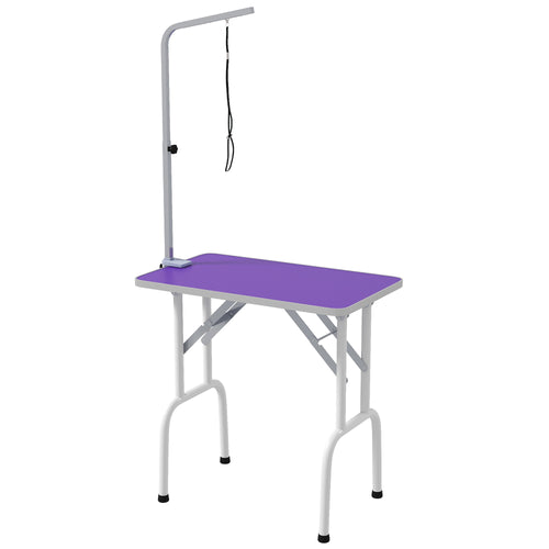 Foldable Pet Grooming Table for Dogs Cats with Adjustable Arm, Non-slip Surface, Purple
