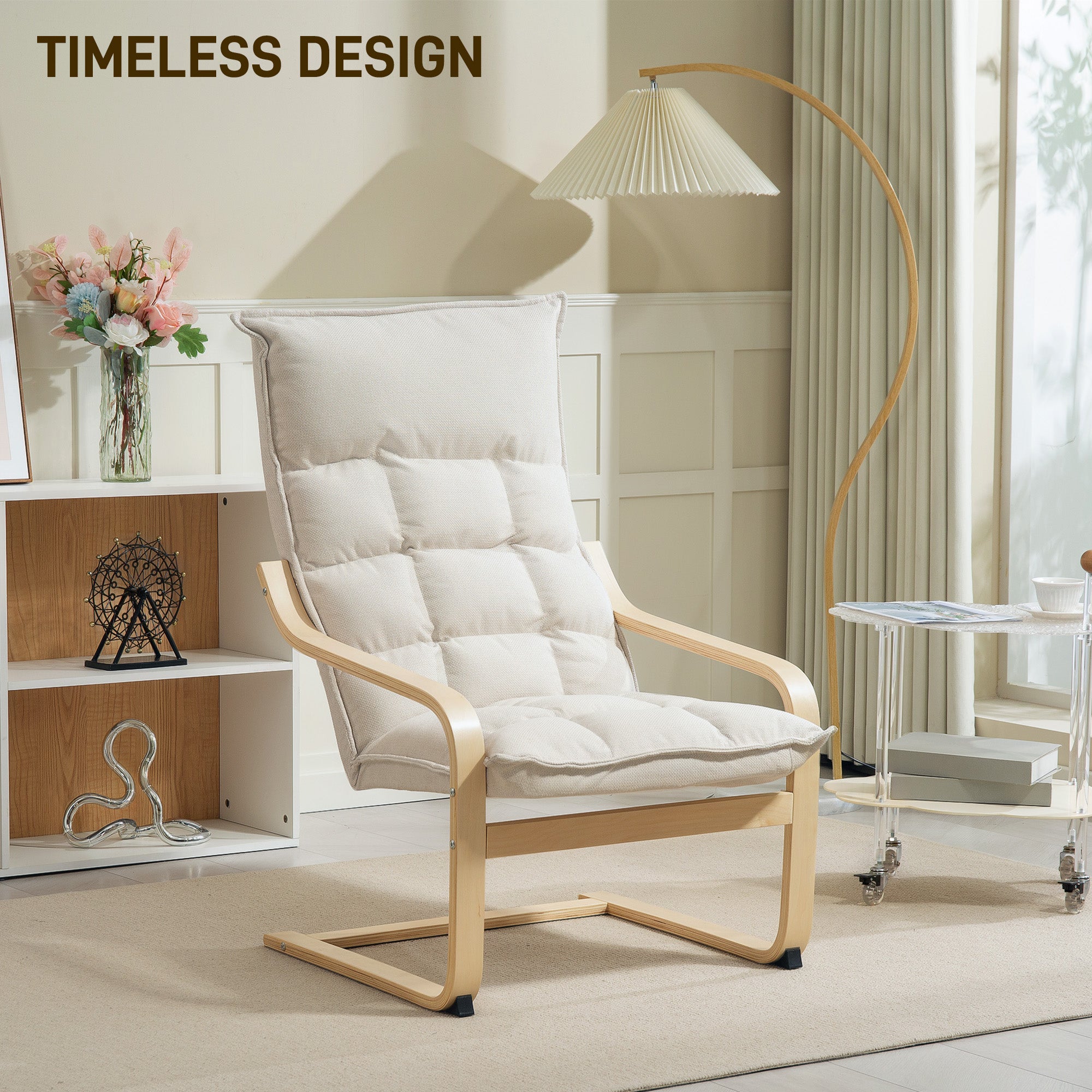 Modern Armchair, Upholstered Accent Chair with Curved Leg and Arm, Leisure Lounge Chair for Living Room, Cream White Accent Chairs at Gallery Canada