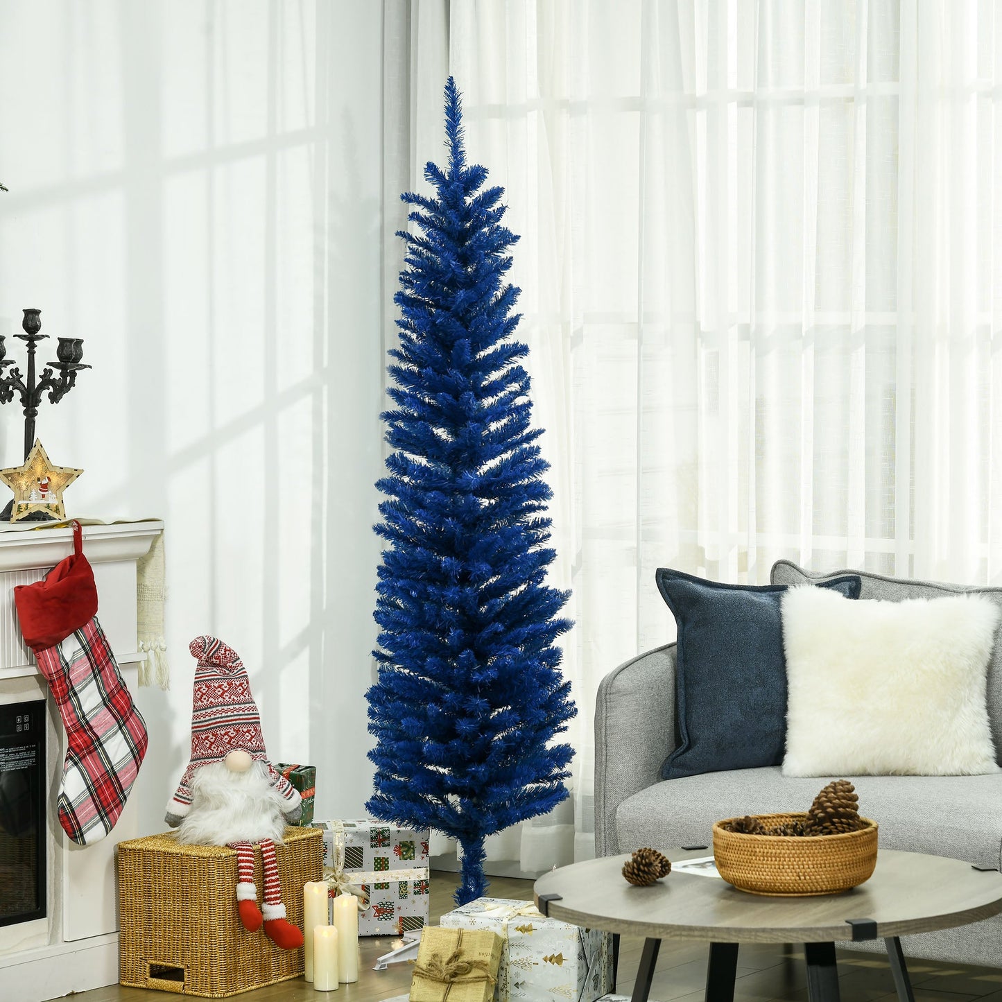 6ft Pencil Christmas Trees, Artificial Christmas Tree for Xmas Holiday Decor, Deep Blue Pencil Christmas Trees   at Gallery Canada