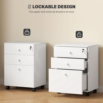 3-Drawer Small Filing Cabinet with Lock, Vertical Office Storage Cabinet with Wheels for Home Office, White Office Cabinets & Cupboards   at Gallery Canada