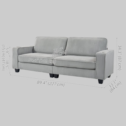 Three Seater Sofa, Fabric 3 Seater Couch with Spring Cushion and Cup Holders for Living Room, Bedroom, Light Grey 3-Seater Sofas   at Gallery Canada