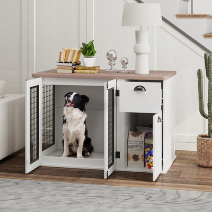 44" Dog Crate Furniture with Double Doors, Storage Drawer, for Medium Dogs, White Houses, Kennels & Pens White  at Gallery Canada