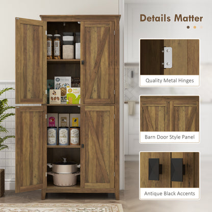 72" Freestanding Storage Cabinet, Kitchen Pantry Cabinet with Doors and Shelves for Dining Room, Brown Kitchen Pantry Cabinets   at Gallery Canada