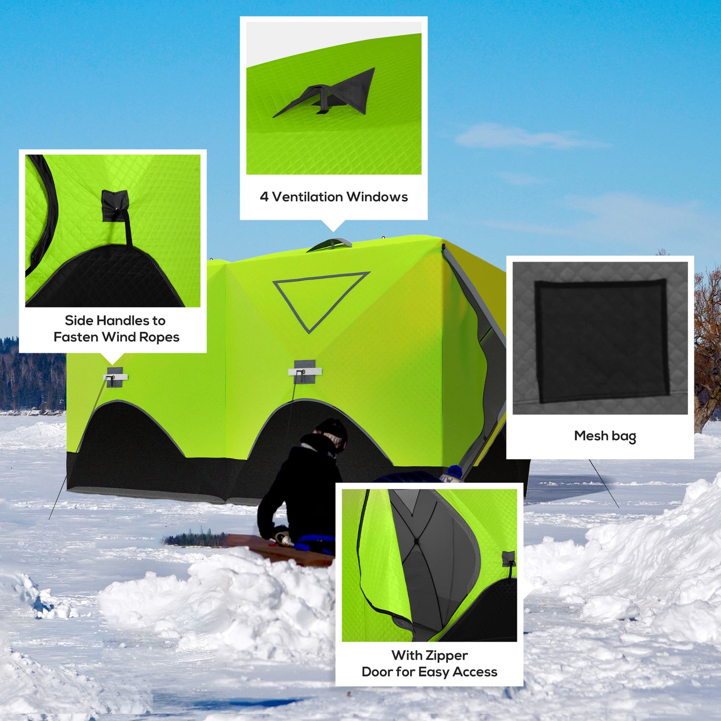 8-Person Insulated Ice Fishing Tent Shelter with Ventilation Windows and Carry Bag, for -22℉, Green Ice Fishing Tents   at Gallery Canada