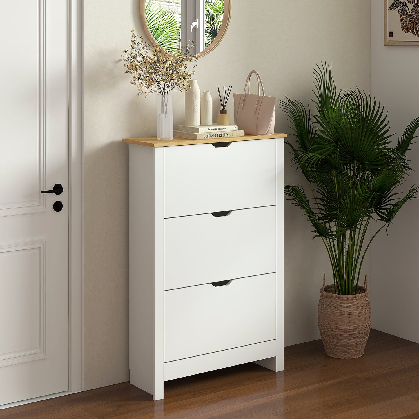 Shoe Storage Cabinet with 3 Flip Drawers and Adjustable Shelves for 18 Pairs of Shoes, White Shoe Storage Cabinets & Racks White  at Gallery Canada