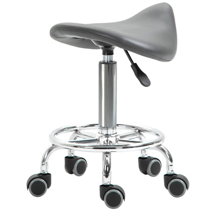 Saddle Stool, PU Leather Adjustable Rolling Salon Chair for Massage, Spa, Clinic, Beauty and Tattoo, Grey Salon Stools Grey  at Gallery Canada