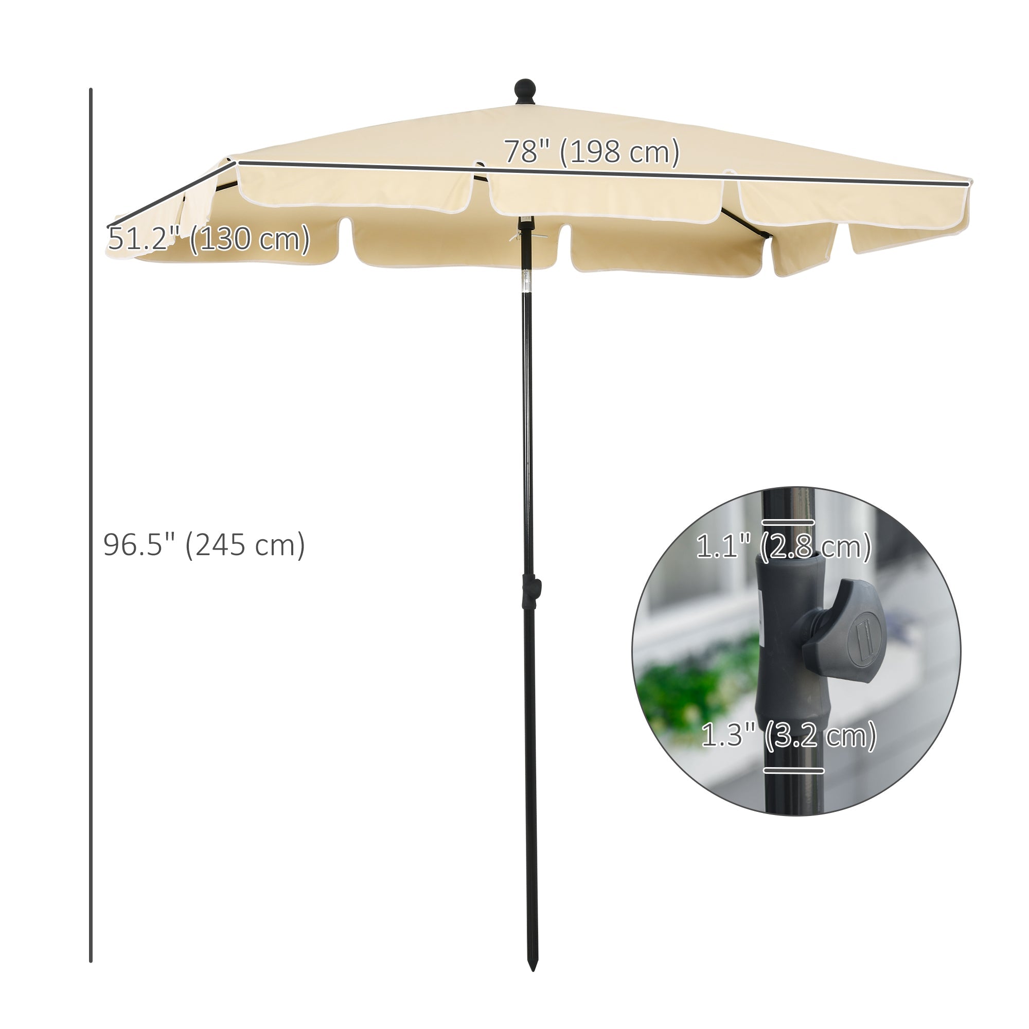 6.5x4ft Rectangle Patio Umbrella Aluminum Tilt Adjustable Garden Parasol Sun Shade Outdoor Canopy Beige Sun Umbrellas   at Gallery Canada