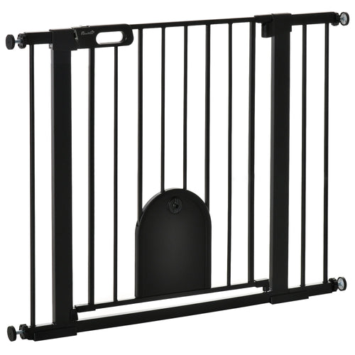 Extra Wide Pet Gate with Cat Door, Auto Close, Double Locking, Black