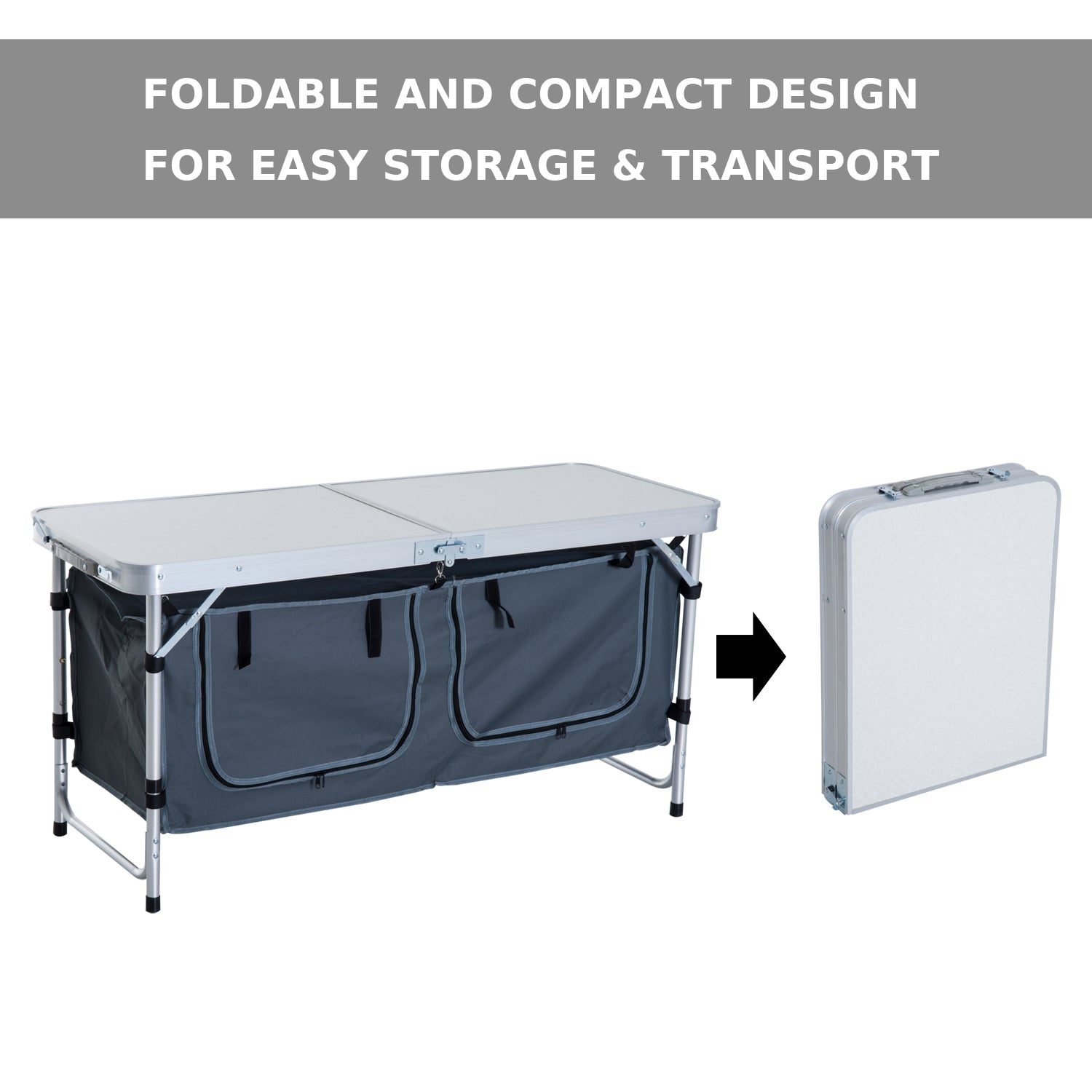 Outdoor Aluminum Folding Picnic Table Height Adjustable with Storage Organizer BBQ Camping Picnic Tables & Camping Chairs at Gallery Canada