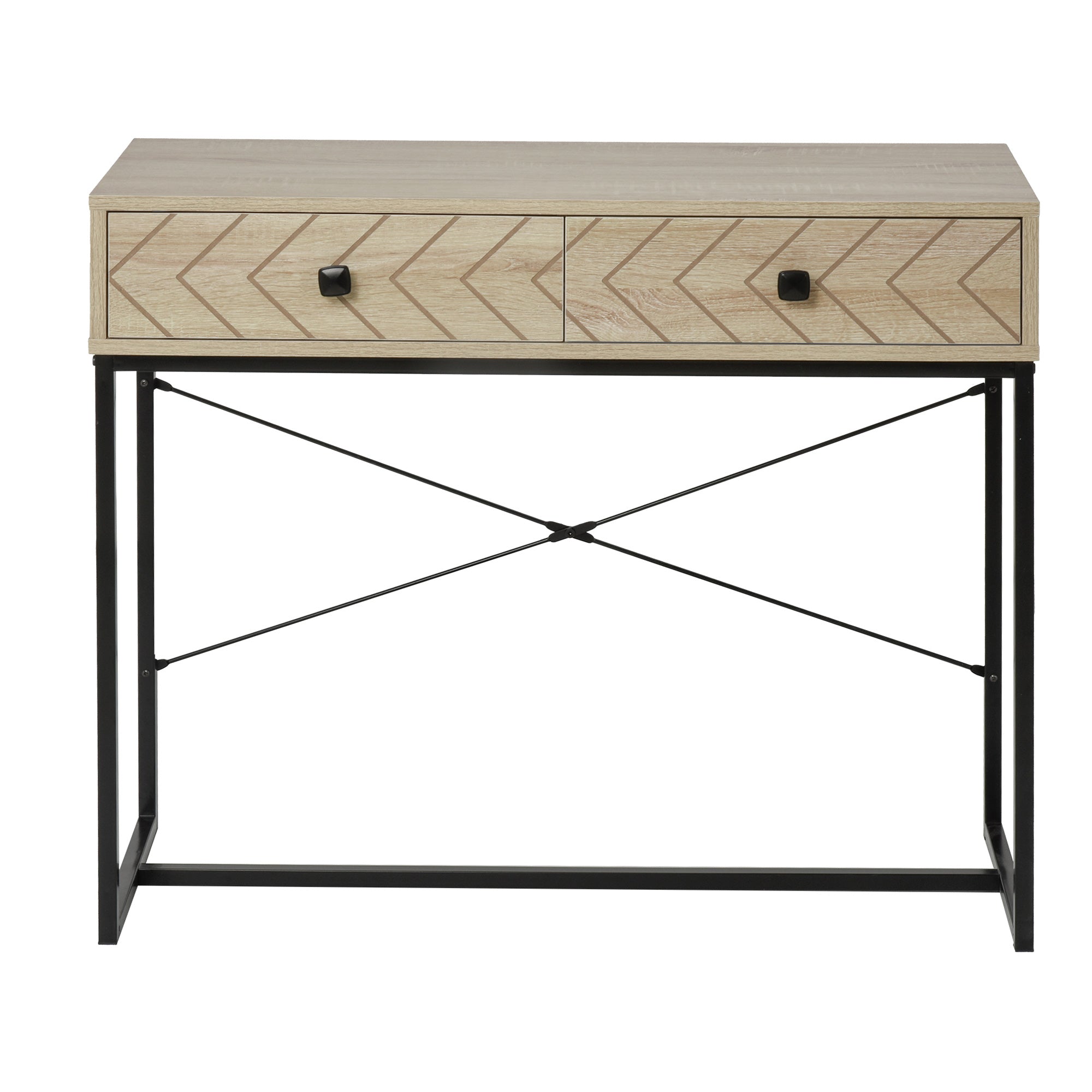 Industrial Console Table with 2 Storage Drawers, Elegant Side Table with Metal Frame and Back X-Bar for Living Room, Study Room, Office Console Tables   at Gallery Canada