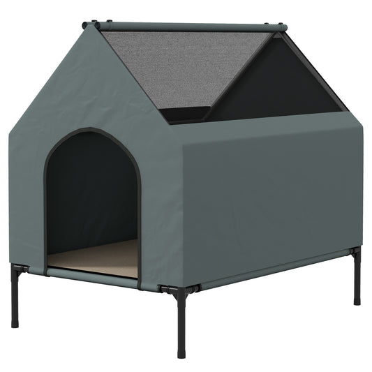 Dog House Outdoor Elevated Dog Bed with Removable Cover, Mesh Windows, Storage Bag, for S and M-Sized Dogs, Grey Houses, Kennels & Pens   at Gallery Canada