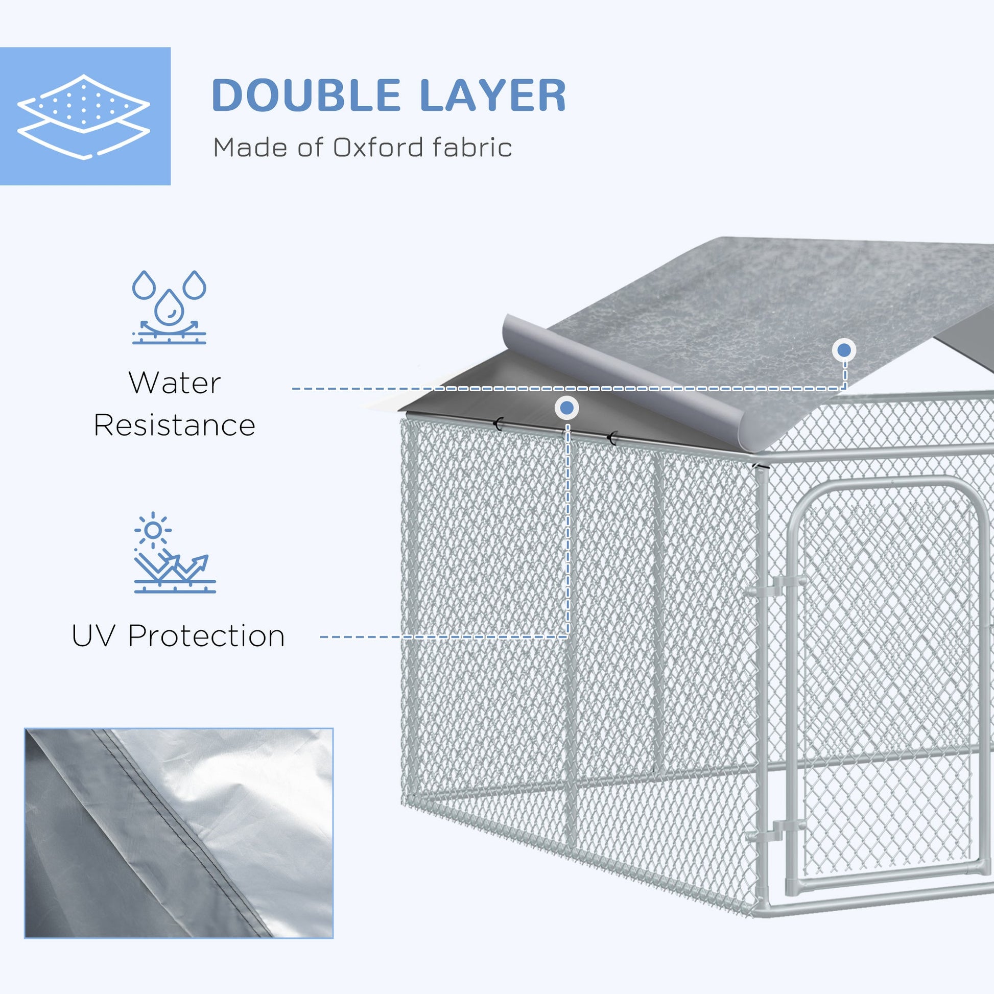 Dog Kennel Outdoor Run Fence with Roof, Steel Lock, Mesh Sidewalls for Backyard &; Patio, 7.5' x 7.5' x 5.7' Houses, Kennels & Pens   at Gallery Canada