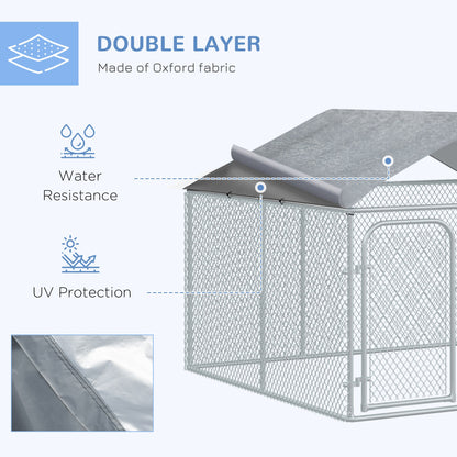 Dog Kennel Outdoor Run Fence with Roof, Steel Lock, Mesh Sidewalls for Backyard &; Patio, 7.5' x 7.5' x 5.7' Houses, Kennels & Pens   at Gallery Canada