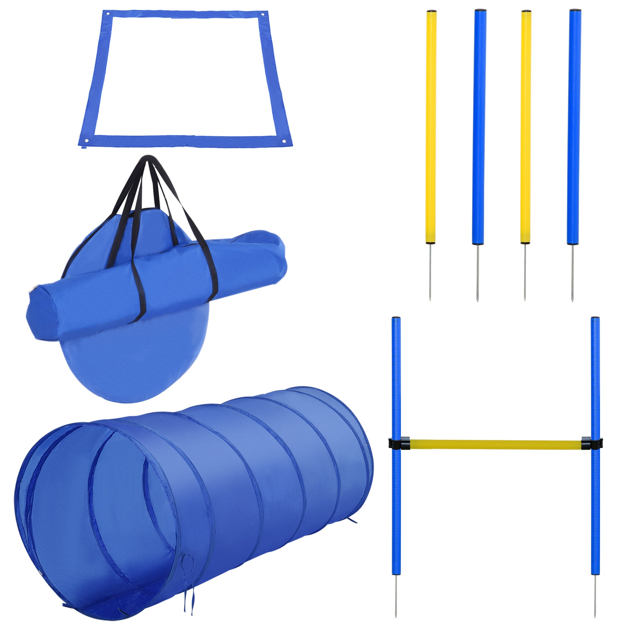 Dog Agility Starter Kit Pet Outdoor Exercise Training Set Tunnel 4 Weave Poles High Jumper Dog Agility Training Equipment Blue, Yellow at Gallery Canada