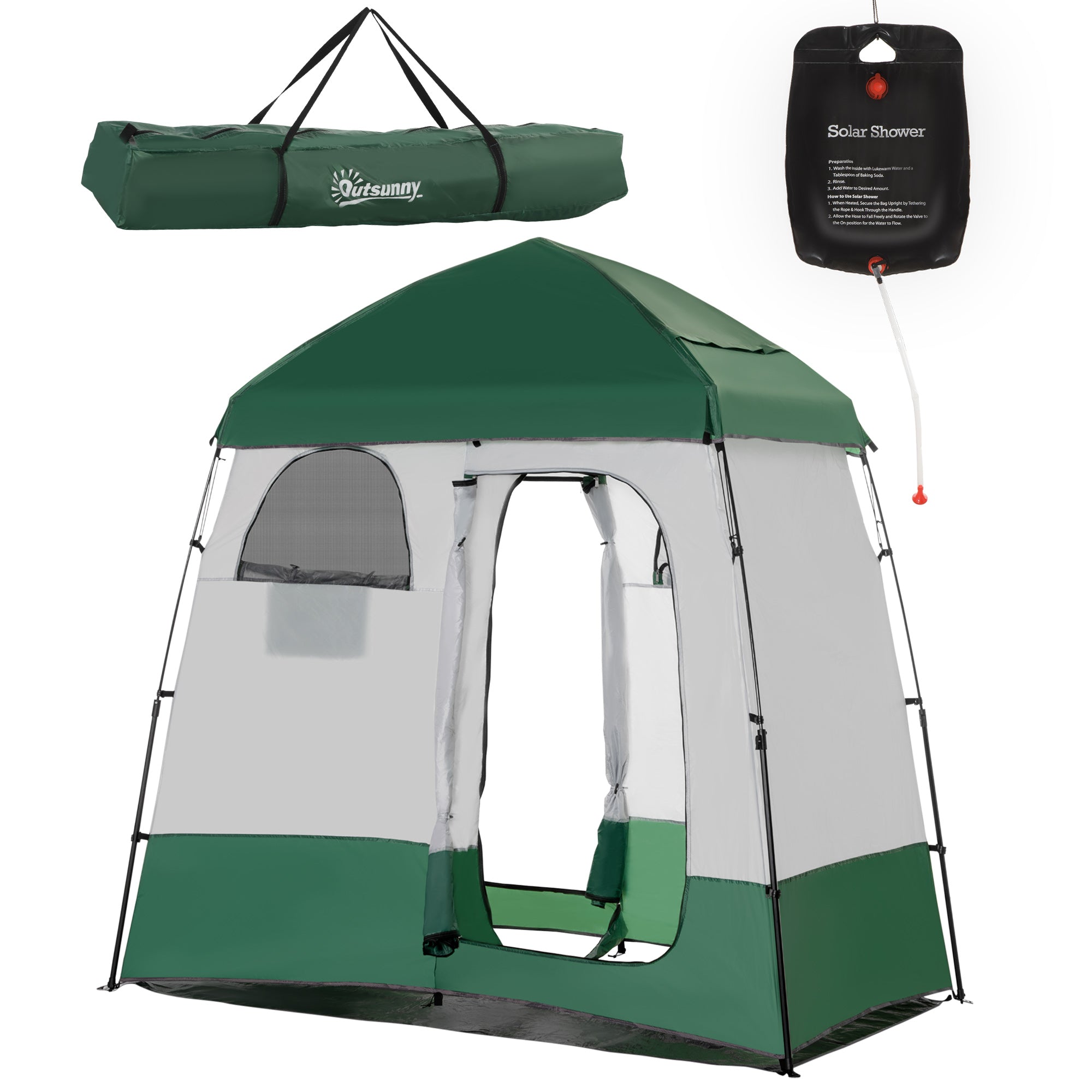 Outdoor Portable Pop Up Shower Tent Changing Tent Privacy Enclosure with 2 Rooms, Shower Bag, Floor for Camping, Green Camping Tents Light Grey, Green at Gallery Canada
