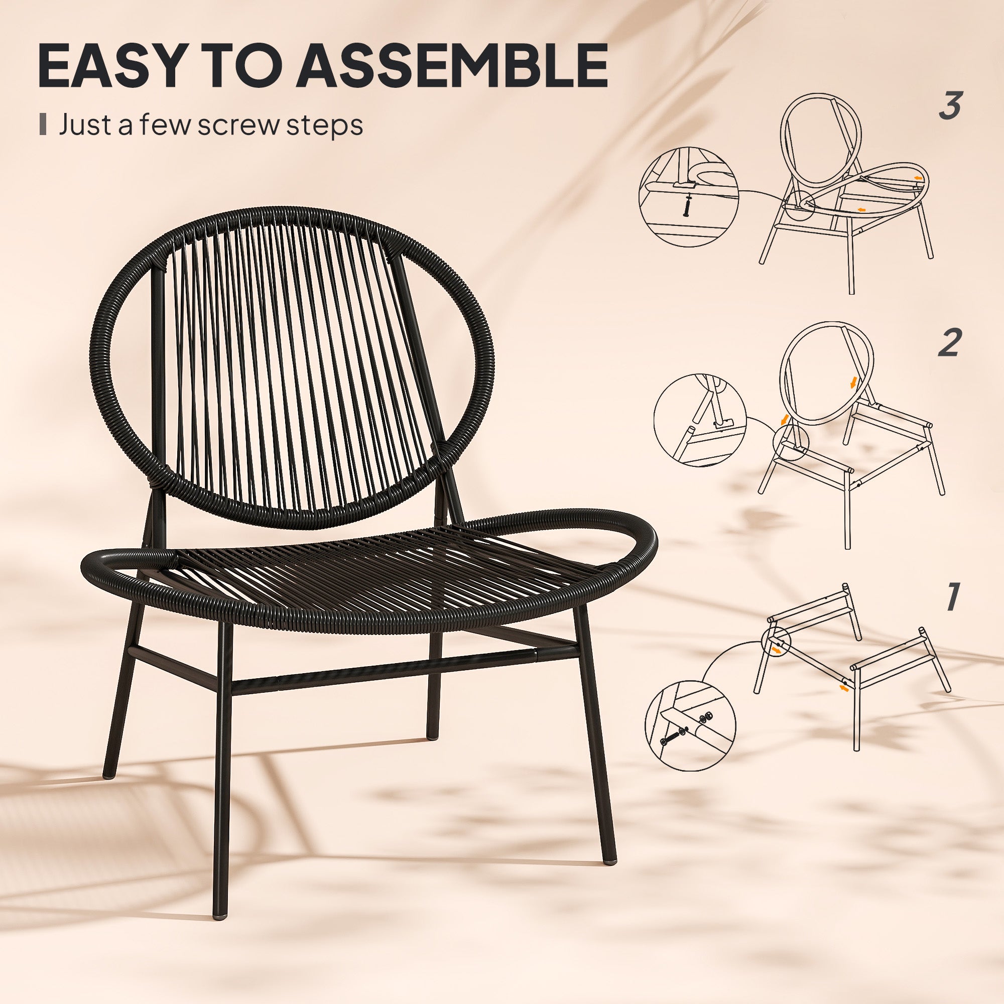 Rattan Bistro Set, 3 Pieces Wicker Patio Furniture Set, Acapulco Chairs and Steel Table for Porch, Balcony, Black Bistro Sets at Gallery Canada