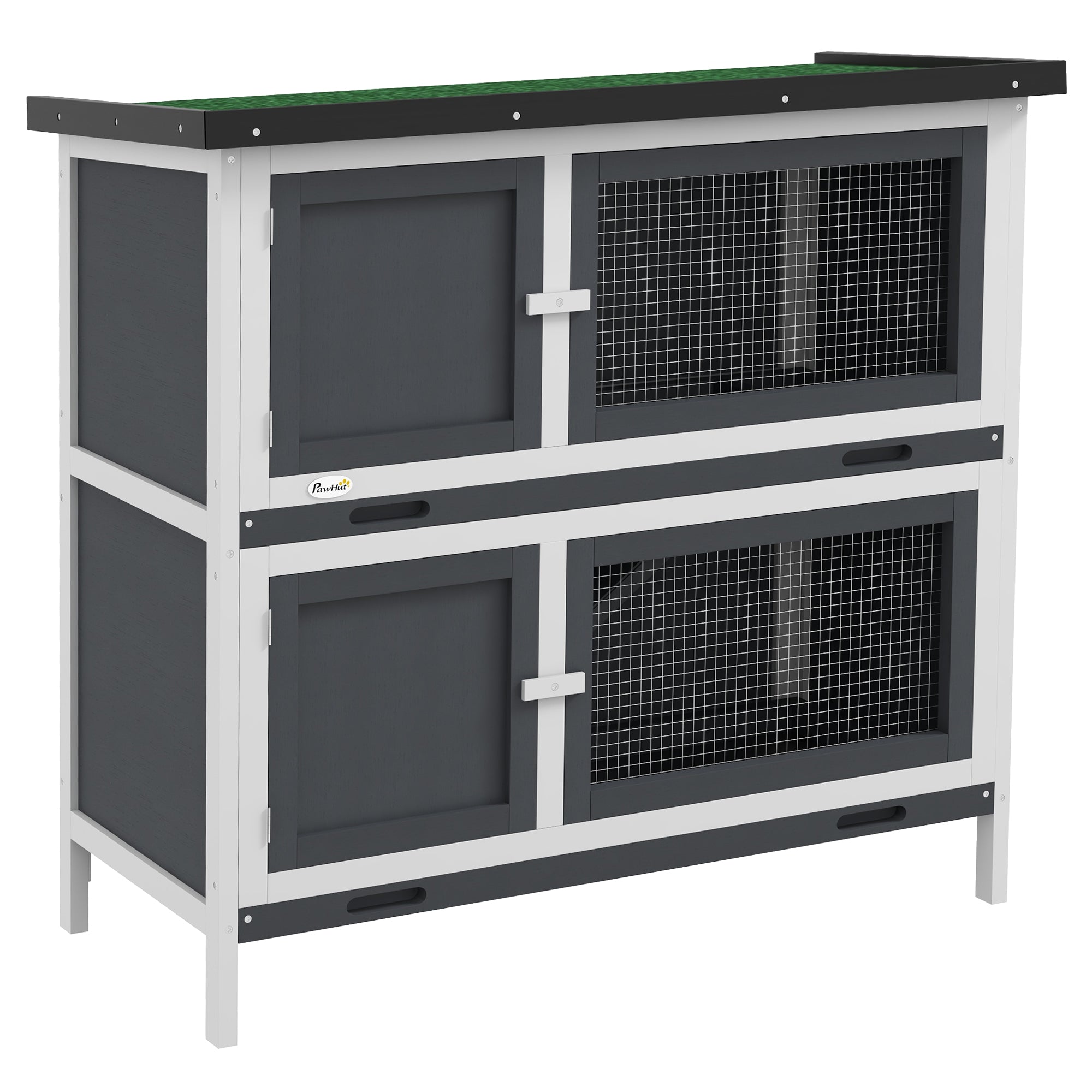 Wood Rabbit Hutch with 2 Large Main House, Ramp, Trays, Grey Rabbit Hutch at Gallery Canada