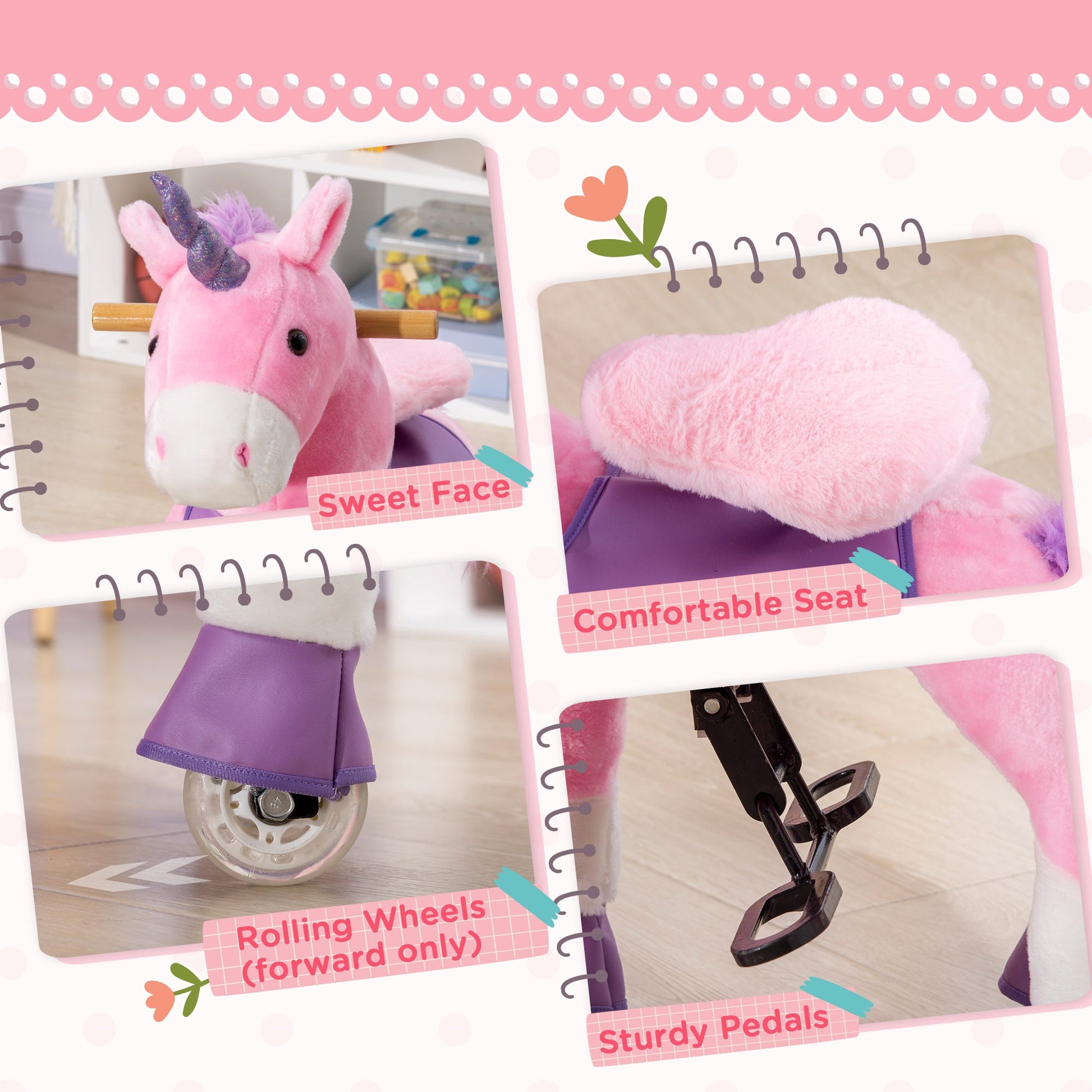 Ride On Unicorn Walking Horse Mechanical Pony Toy with Wheels Gift for 3-6 Years Girls Boys Pink Rocking Horses   at Gallery Canada