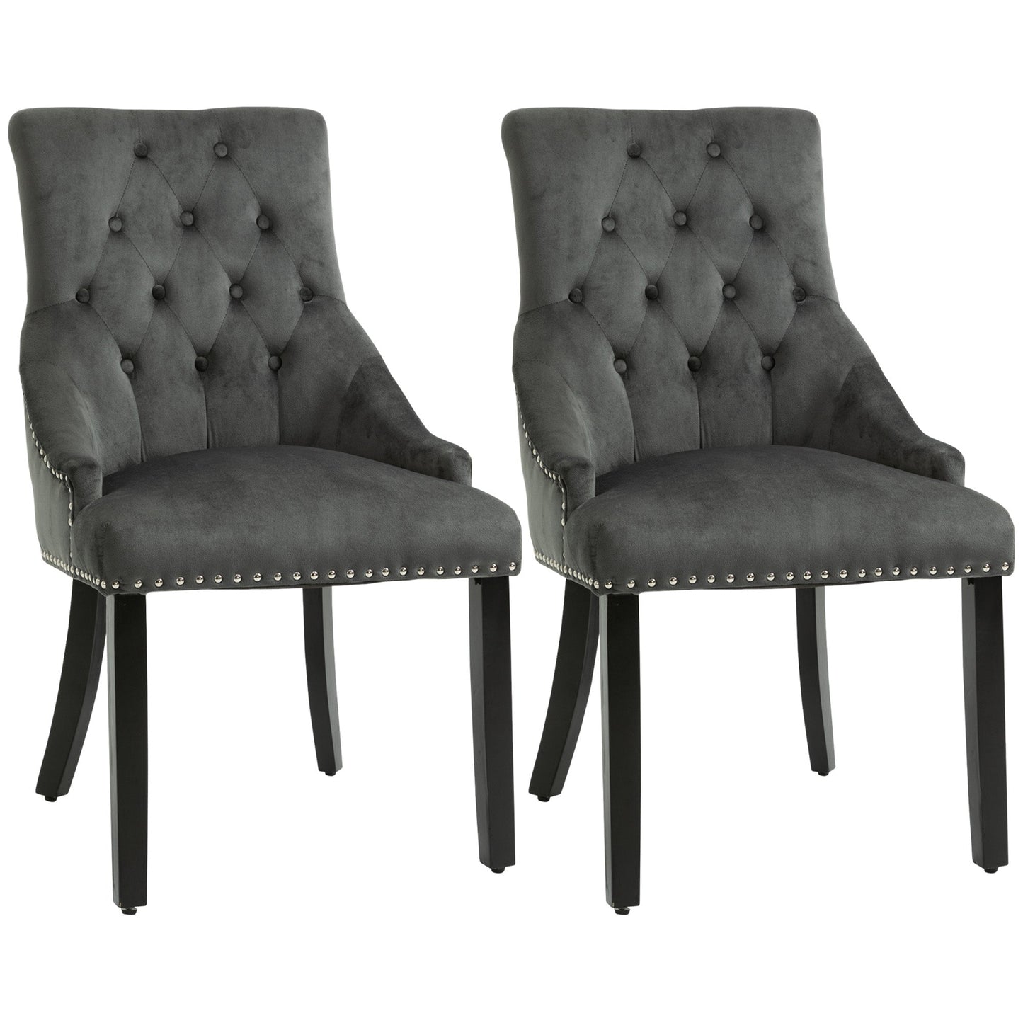 Dining Chairs Set of 2, Velvet Button Tufted Wingback Chairs with Nailhead Trim and Wood Legs for Living Room, Kitchen, Dining Room, Grey Bar Stools Multi Colour  at Gallery Canada