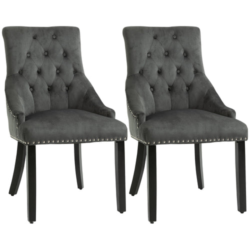 Dining Chairs Set of 2, Velvet Button Tufted Wingback Chairs with Nailhead Trim and Wood Legs for Living Room, Kitchen, Dining Room, Grey