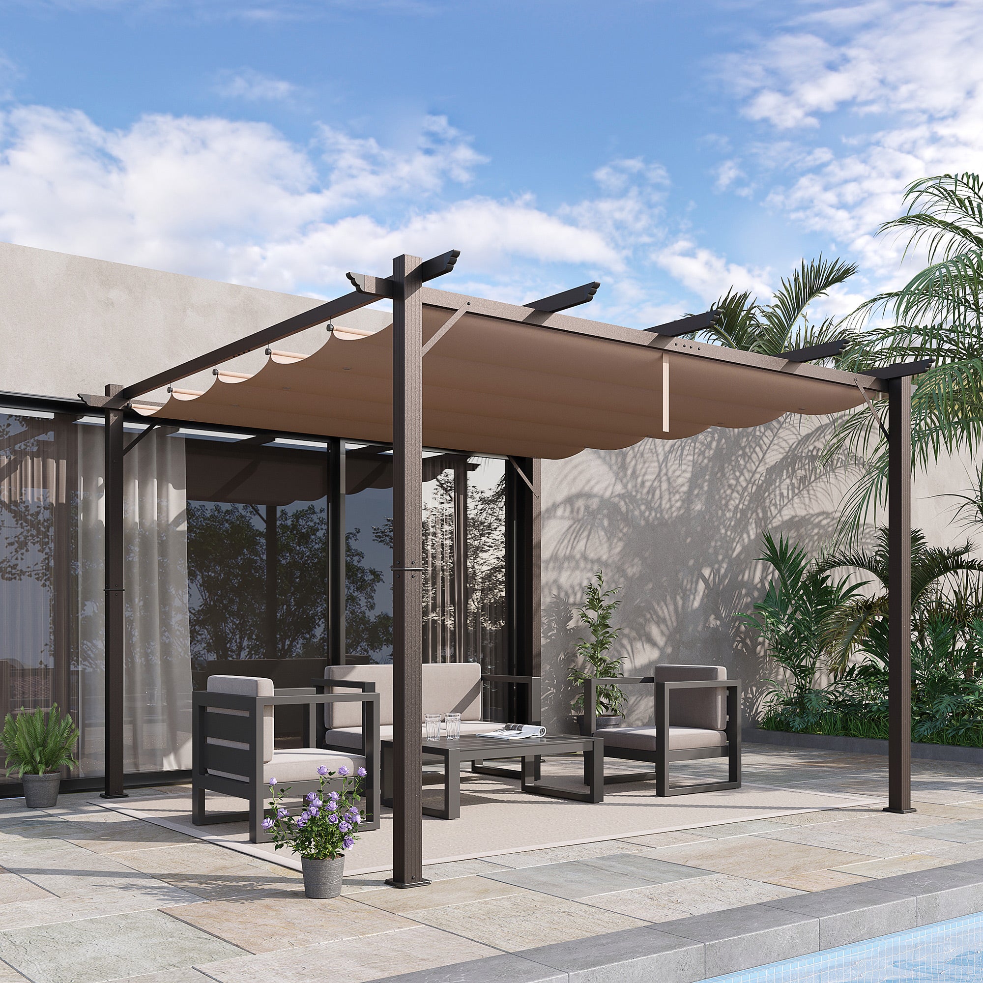 10' x 10' Aluminium Outdoor Pergola Gazebo Backyard Canopy Cover Square Sunshade Garden Grape Trellis Coffee Pergolas at Gallery Canada