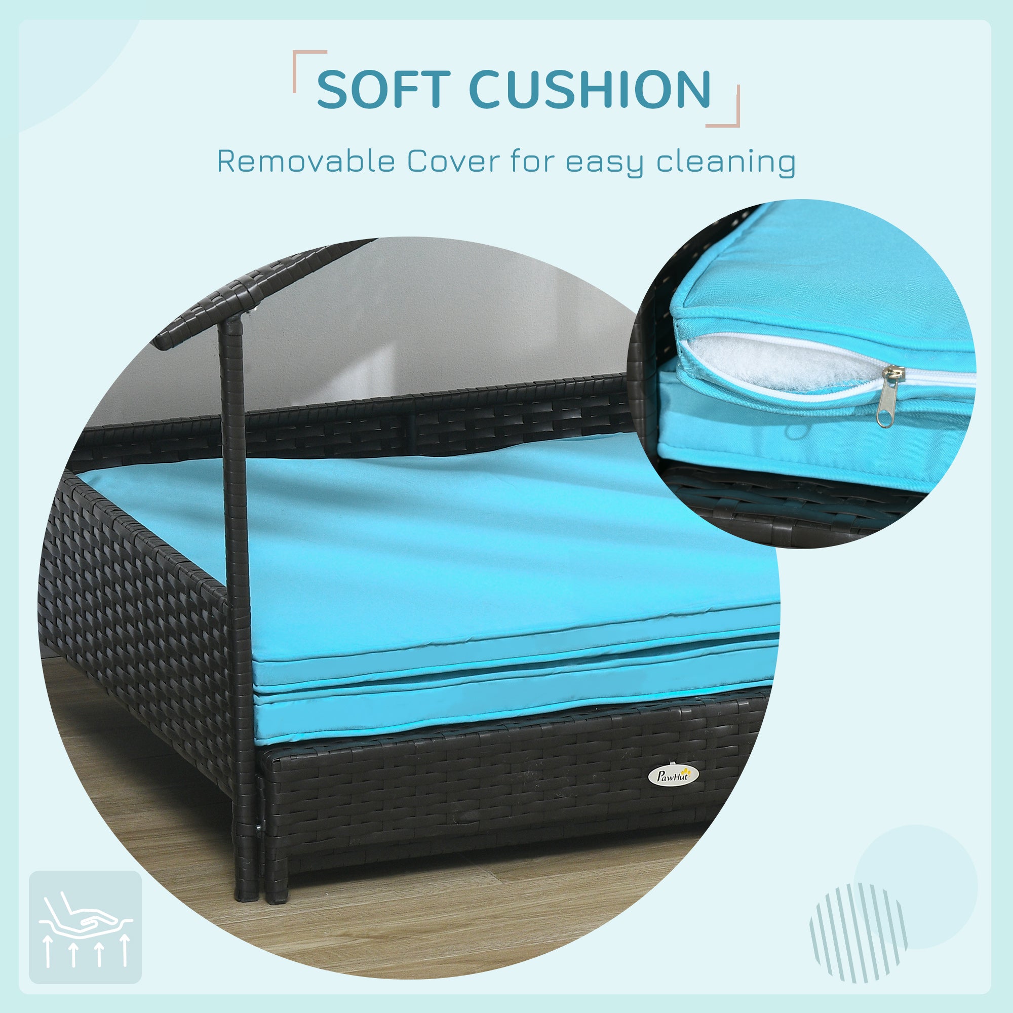 Outdoor Dog House Extendable Wicker Dog Bed with Soft Cushion Washable Cover, for Small and Medium Dogs, Blue Houses, Kennels & Pens at Gallery Canada