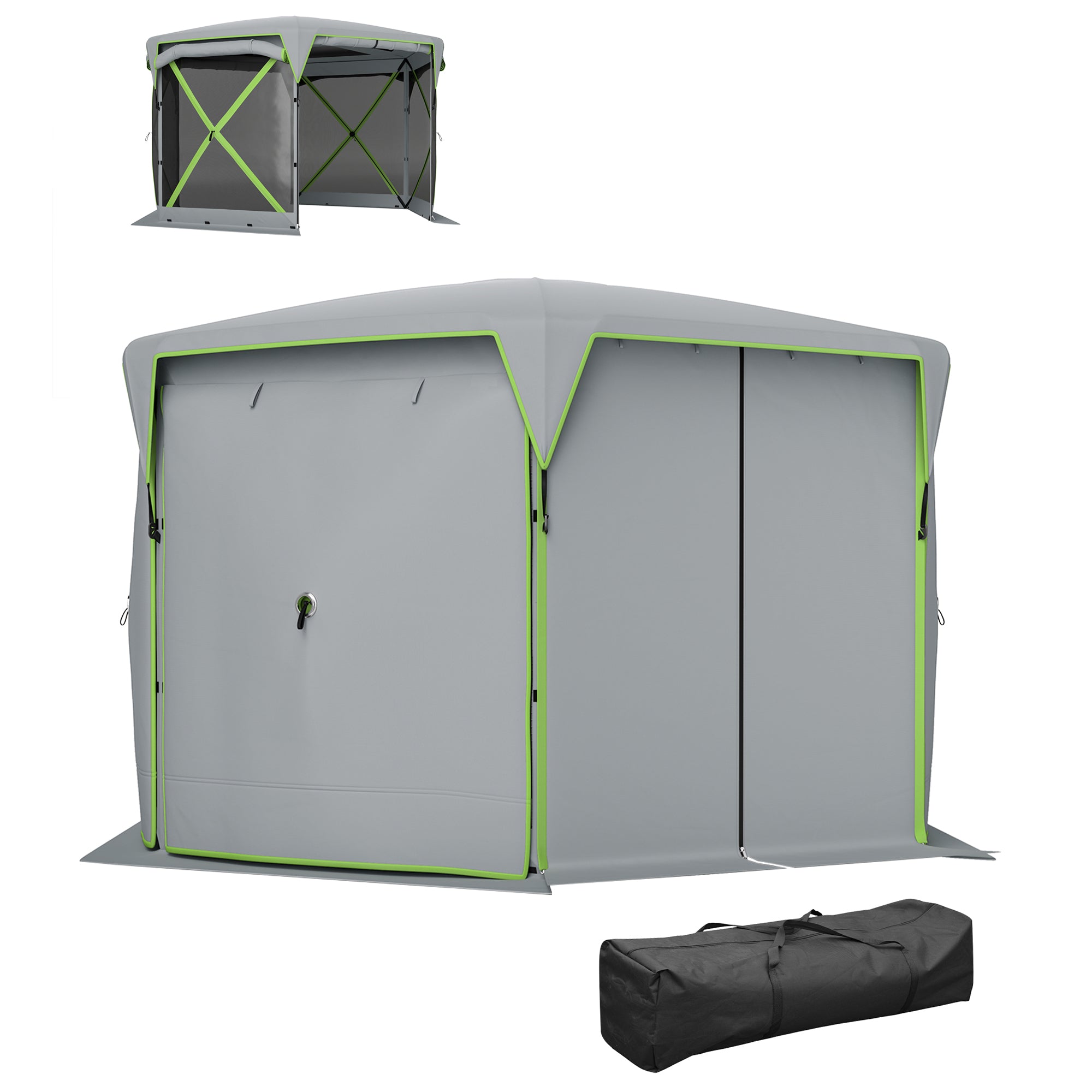 11 x 11ft Pop Up Camping Gazebo, Screen Tent House with Removable Roof Cover, Roll-up Wind Panels for Camping, Backyard Camping Tents Dark Grey and Green at Gallery Canada