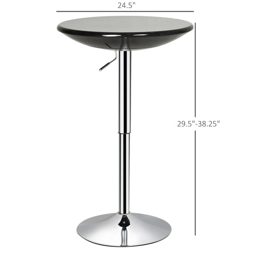 Round Cocktail Bar Table Metal Base Tall Bistro Pub Table Adjustable Counter Height Black Silver