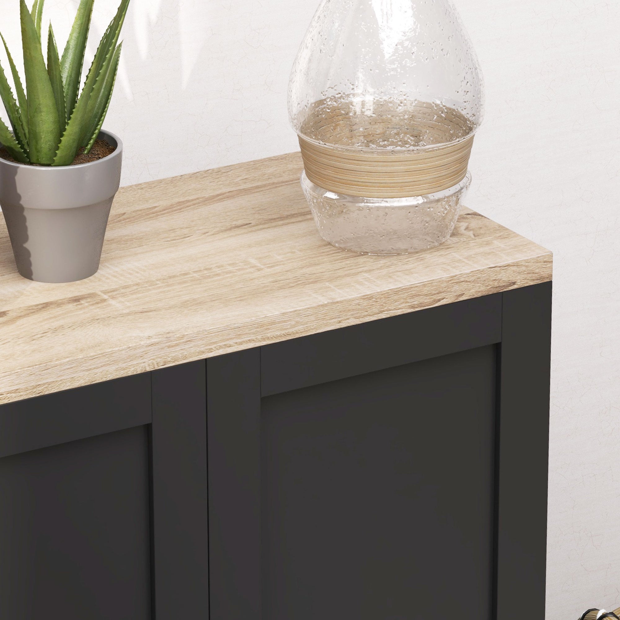 Modern Sideboard Buffet Cabinet, Modern Kitchen Storage Cabinet with 3 Doors Adjustable Shelves, for Dining Room, Black Kitchen Pantry Cabinets at Gallery Canada