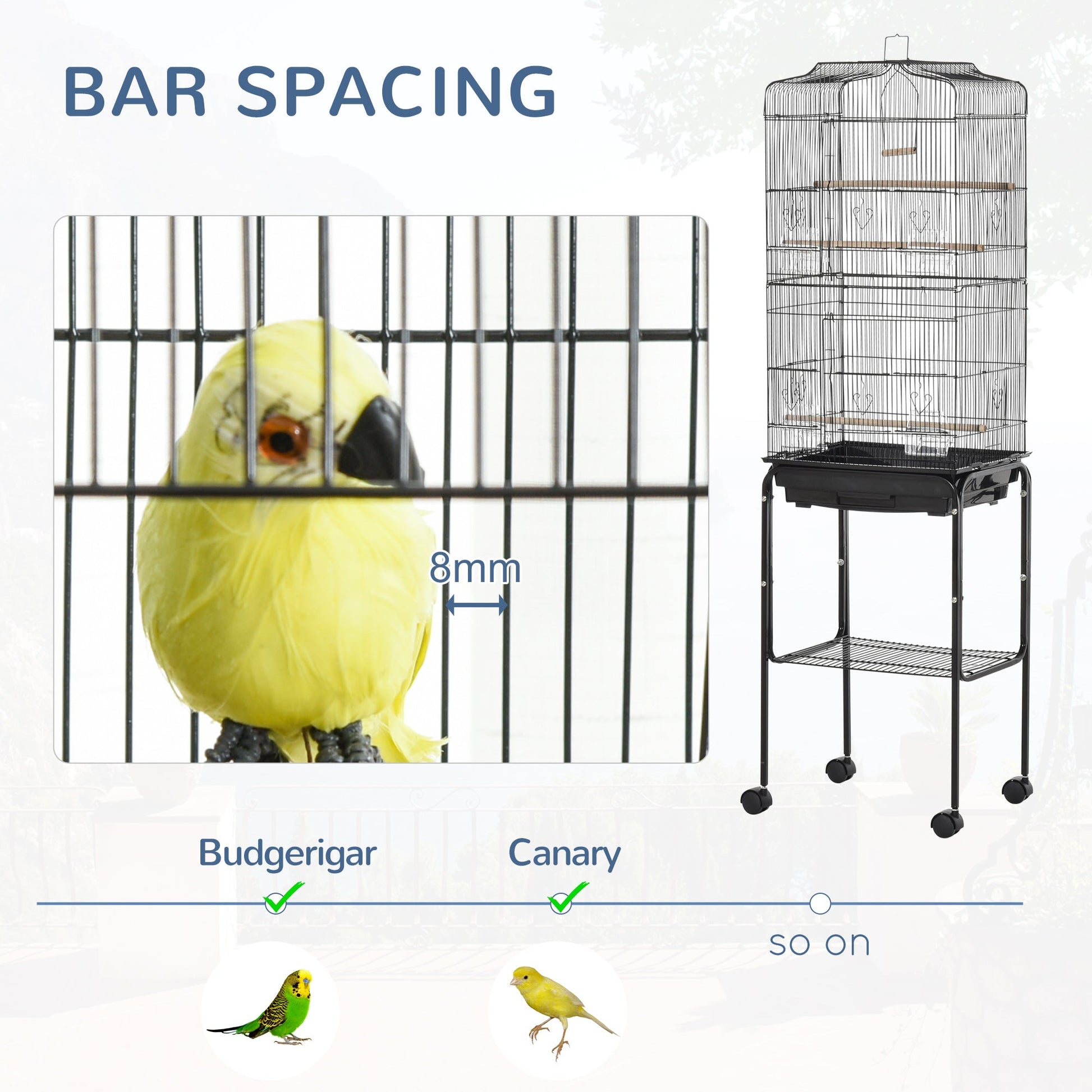 62" Rolling Bird Cage Cockatoo House Play Top Finch Pet Supply with Storage Shelf, Wheels - Black Bird Cages   at Gallery Canada