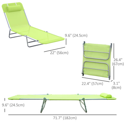 Outdoor Lounge Chair, Portable Adjustable Reclining Seat Folding Chaise Lounge Patio Camping Beach Tanning Chair Bed with Pillow, Green Lounger Chairs Green  at Gallery Canada