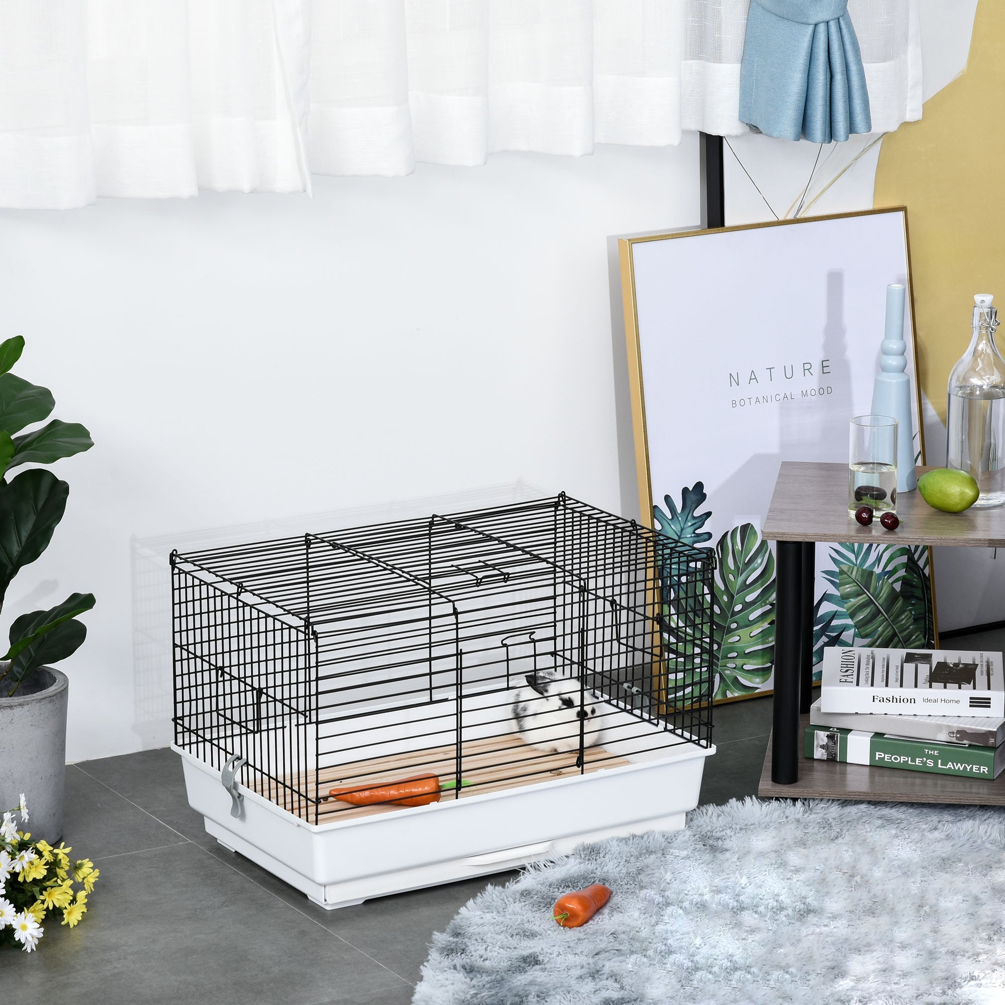 Small Animal Cage, Bunny Cage, Pet Pen with Sliding-out Trays, Bottom Wood Board, Doors, for Guinea Pigs, 24