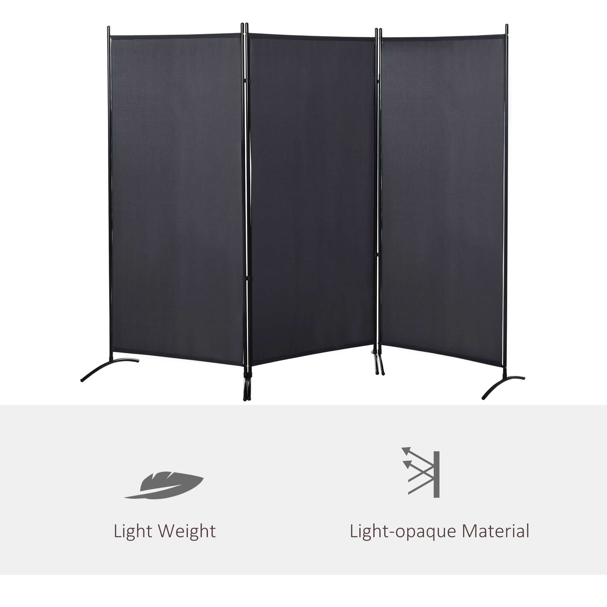 6' 3 Panel Room Divider, Double Hinged Folding Wall Divider, Indoor Privacy Screen for Home Office, Charcoal Grey Room Dividers   at Gallery Canada